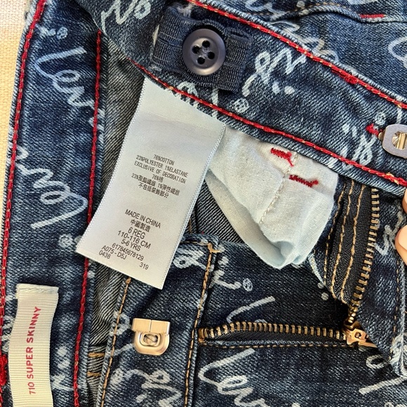 [Levis] 710 Super Skinny Script Jeans White Font Size Girl’s 6 - Picture 6 of 8